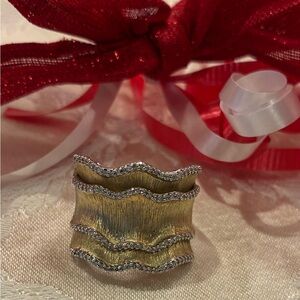 Jane Seymour Stunning Yellow & Sterling Silver Wave Ring w/ Diamonds  Sz 8